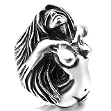 JAJAFOOK Vintage Heavy Stainless Steel Angel Goddess Biker Mens Ring Color Silver Black Size 10