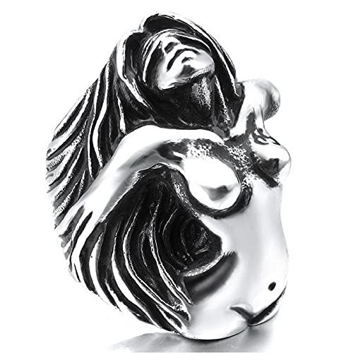 Jajafook Vintage Heavy Stainless Steel Angel Goddess Biker Mens Ring Color Silver Black Size 10 #TOP5