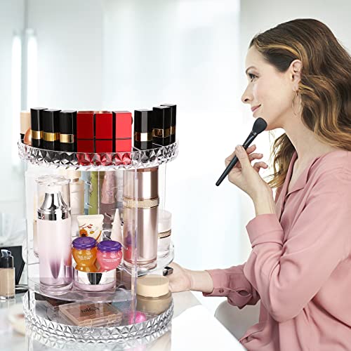 Makeup Organizer 360 Degree Rotating,Large Capacity Cosmetic Storage Display Case,7 Layers Adjustable Makeup Storage Organizer With 4 Detachable Shelves,Fits Makeup Brushes Lipsticks,Clear Acrylic #TOP5