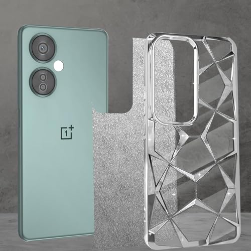 Image of Stylish Gradient Glitter Clear Case for OnePlus Nord CE 3 Lite 5G Luxury Electroplated 3D Cube,Diamond Bling Shiny Soft TPU Clear Shockproof Women & Teen Girls Protective Phone Cover(Silver)