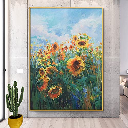 Fleurs de tournesol et paysage marin Van Gogh toile verticale pour décoration murale de salon