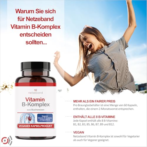 Vitamin B Komplex hochdosiert in Buchweizen | im Glas | natürlich | vegane Kapseln | hochdosiert | Alle B Vitamine mit Vitamin B12