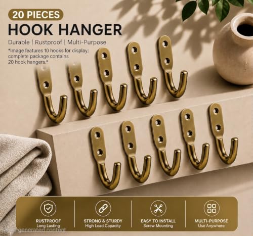 Image of iSTAR Stainless Steel Unbreakable J Type Hook Bathroom Hooks Cloth Hanger Wall Hook Door Robe Hooks for Hanging Keys,Clothes (Antique-Pack of 20)