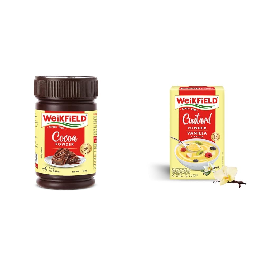 Weikfield Cocoa Powder, 150g & Weikfield Custard Powder, Vanilla Flavour, 500gm - Pack of 2