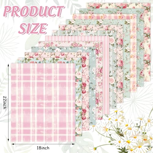 JarThenaAMCS 12 Pcs Vintage Spring Cotton Fabric Bundles 18 x 22 Inch Pink Mint Green Roses Plaid Fat Quarters Floral Sewing Fabrics for DIY Craft Party Decor by JarThenaAMCS - Image 2