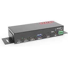 Gearmo 4-Port USB-C and USB-A 3.2 Gen 2 Hub, Industrial Surface & DIN-Rail Mount Hub with ESD Surge Protection & USB-C Upstream