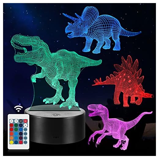 CENOVE Dinosaurier Nachtlicht Geschenke, 4PCS Nachtlampe Spielzeug mit 16 Farbwechsel und Fernbedienung, Geschenke für Jungen ab 4 5 6+ Jahre
