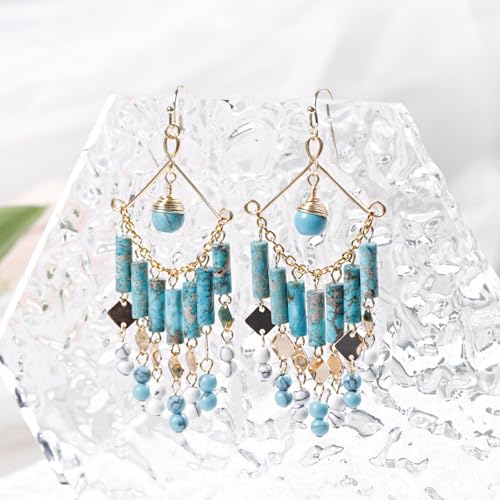 Turquoise Dangling Earrings – Dangle Earrings For Women With Emperor Stone – Bohemian Earrings For Beach & Boho Style – Women'S Turquoise Jewelry3