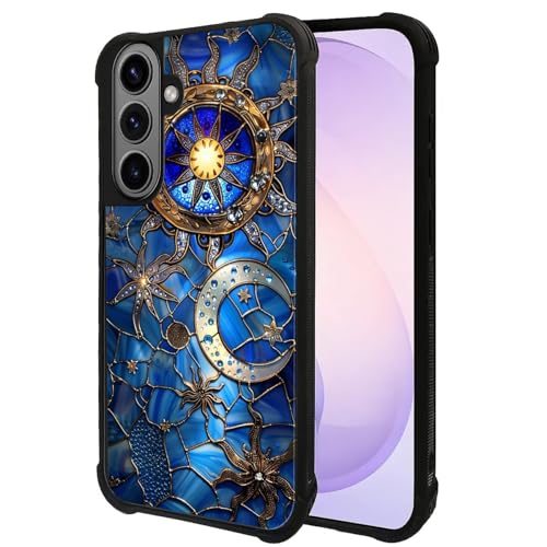 ZHEGAILIAN Case for Samsung Galaxy S26,Shockproof 4 Corner Air Cushion + Soft TPU Bumper with Anti-Slip Grip & Stylish Pattern for Men Boys & Woman Girls Stained Glass Moon Sun