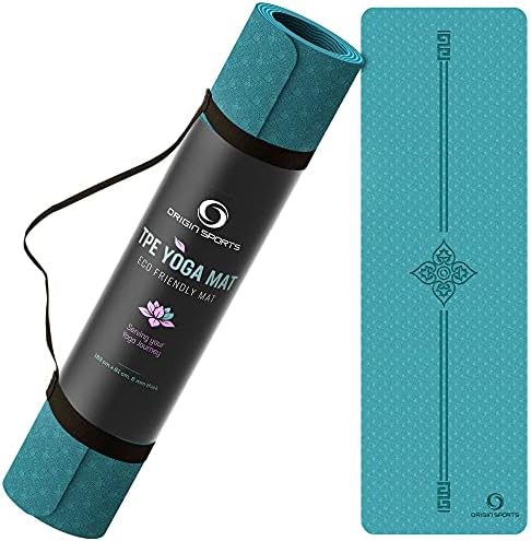 Yoga Mat - TPE Gymnastics Non-Slip Fitness Exercise Mat with Carry Straps for Yoga, Pilates Home Gym Workout. Compact Eco Friendly. 183 x 61 x 0.6 CM