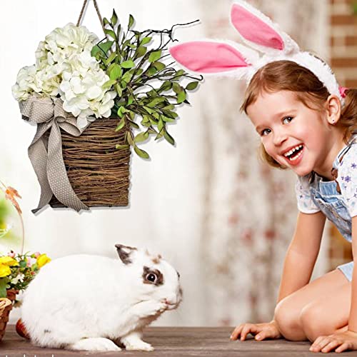 Lafande Spring Wreath Spring Wildflowers Door Hanging Basket Wreath 2023 Pring Summer Wreath Cream Hydrangea Door Hanging Basketis Welcome Sign Front Door Decoration Spring Hanging Ornament #TOP5