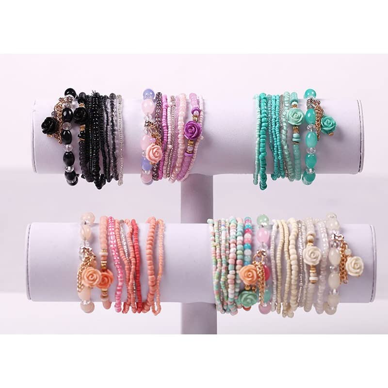 Juego de Pulseras de Cuentas de Cristal Multicapa para Mujer, Pulsera de Flores Boho para niñas (Size : 18cm)