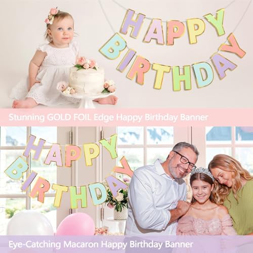 Pre-Strung Happy Birthday 배너 - 파스텔 마카롱 파티 장식 — 사진 4