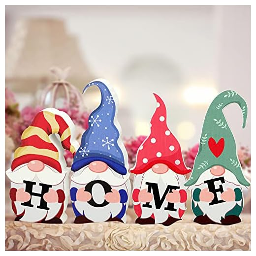 4 Letreros de Home Gnomo de Madera Bloque Decoración de Escritorio Independiente Rústicos de Escandinavo de Suerte Decoración Centros de Mesa de Letras de Home de Tomte Sueco para Fiesta