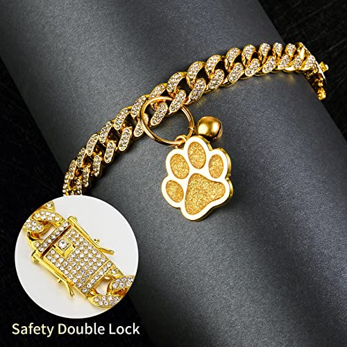 image for Hillban Cat Collar Diamond Chain Glitter Collar Walking Metal with Sec