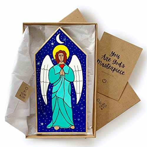 Angel In Heaven Mexican Wall Art Decor - Handpainted Plaque By South American Artists; Spiritual Decor Wall Art - Colorful Mexican Home Decor; Religious Art Christian Gift – Guardian Angel Wall Decor #TOP4