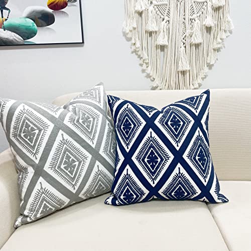 Slow Cow Embroidery Cushion Cover Decorative Throw Pillow Cover Geometric Invisible Zipper Pillow Cover For Living Room, 18X18 Inch, Navy Blue #TOP5