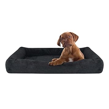 Dogerman Rectangular Black Fur Pad Bed for Dogs & Cats (S, Black)