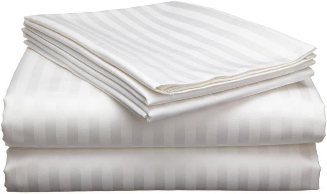 Desket Luxury White Striped Double Bed Sheet King Size Set – 3-Piece, 220x240 cm Soft Microfiber Flat Sheet with 2 Pillow Cases – Breathable, Wrinkle-Resistant, All-Season Bedding for Home & Hotel