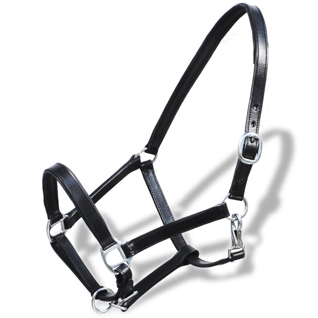 Cabestro de piel auténtica, ajustable, color negro