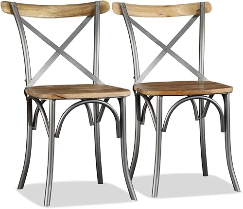 Miniatura 4 de vidaXL Sillas de comedor de madera de mango macizo, estilo industrial, juego de 2 unidades, marcos de acero resistentes