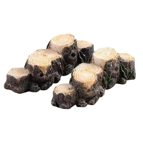 YSSZAM 2Pcs Miniature Resin Stump Micro Landscape，Fairy Garden Ornament Mini Outdoor Landscape Decor， Outdoor Moss Statues Garden Sculptures Decor Landscape