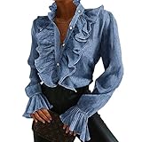  Onsoyours Chemisier Femme Manches Longues T Shirt Rayures Verticales Chemise Femmes Chic Col en V Blouse Tunique Multicolore S-XXL D Bleu XS