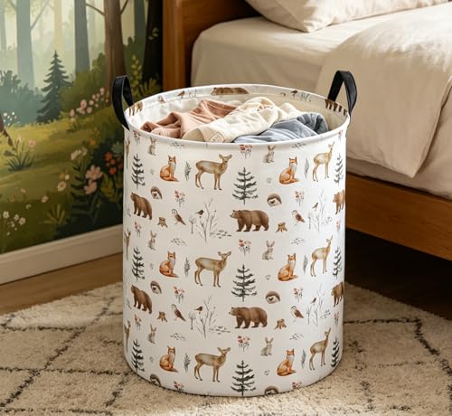Image of Essme Kids Laundry Basket,Animal Hamper Waterproof Storage Bin for Boys, Woodland Hamper,Gift Baskets(Woodland Animal)
