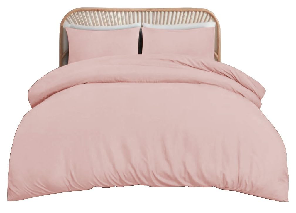 Funky Gadgets Super Soft Polyester Microfiber / Microfibre Brushed Fabric Duvet Cover Set with Same and Reversible Colours and Fitted Sheets with 40cm and 30cm Depth (King Size Duvet Cover Set, PINK)