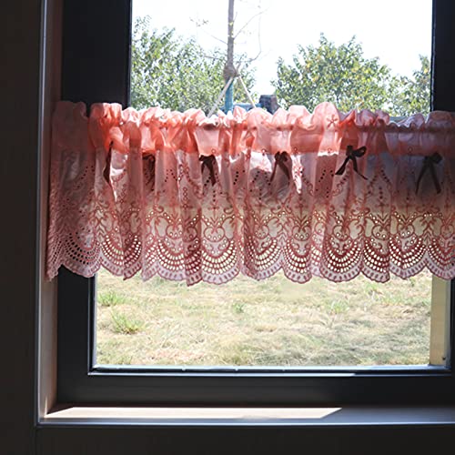 Cortina de cocina translúcida con bordado rosa y bolsillo para barra fácil de instalar 4