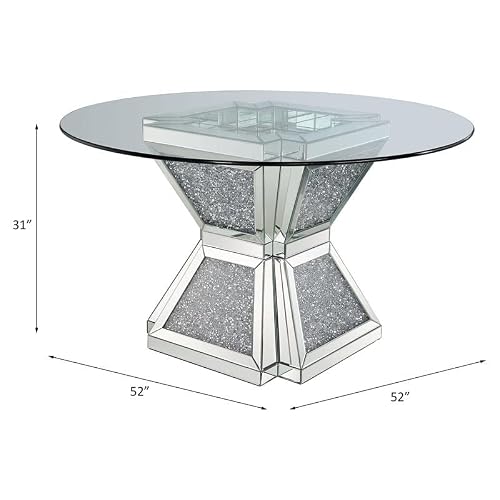 Acme Furniture Noralie Dining Table, Clear Glass, Mirrored & Faux Diamonds #TOP2