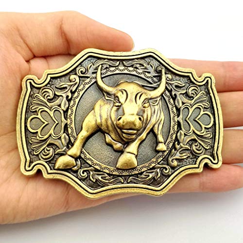 LAXPICOL Men's Western Cowboy Belt Buckle Cool Heavy Animal Bull Rodeo Belt Buckle Gold Tone