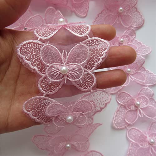 20X Pearl Butterfly Lace Fabric Embroidered Lace Trim Ribbon Patches Applique Manual Diy Wedding Dress Sewing Craft #TOP5