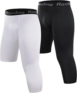 Roxdme 2 Pack Men's 3/4 One Leg Compression Capri Tights Pants Basketball Athletic Running