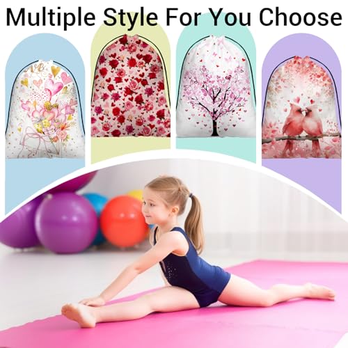Image of Grip Bag for Gymnast Red Roses Heart Lightweight Small Drawstring Athlete String Bag