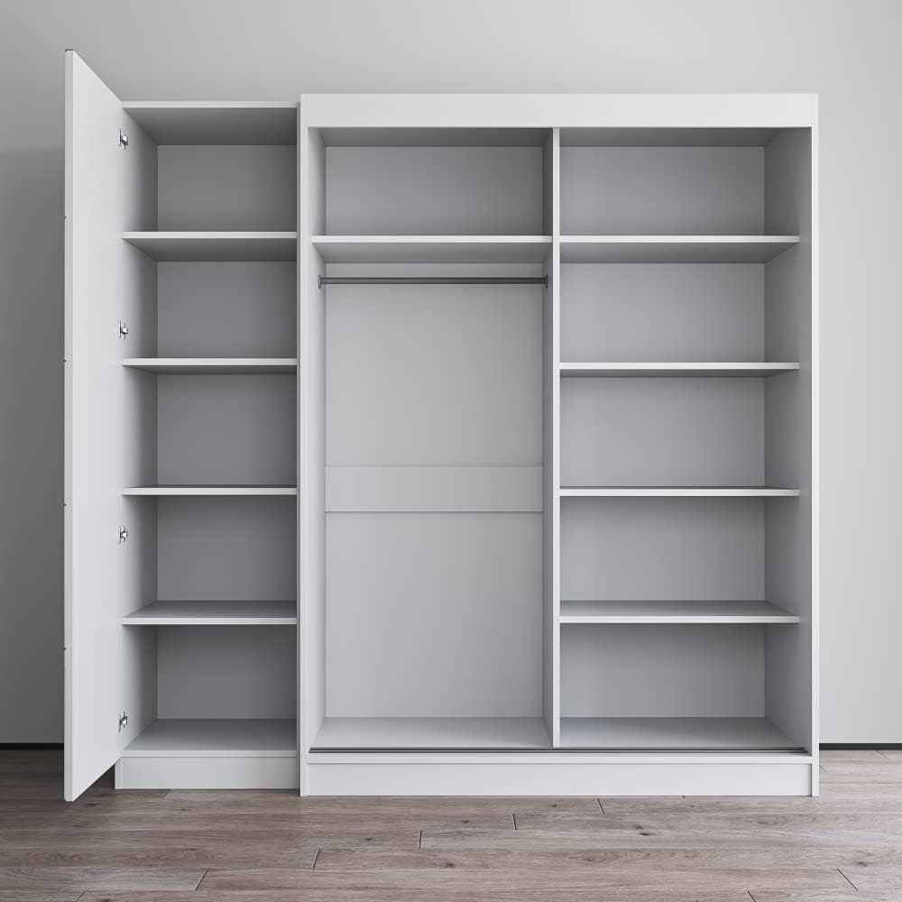 Meble Furniture Aria 2D-EX Wardrobe Closet — Spacious Storage with Hanging Rod and Shelves — Modern Armoire Style, 78.9" H x 80.7" W x 25.6" D — White