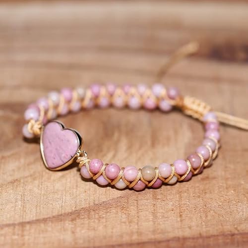Zosojona Women Wrap Bracelets Boho Natural Stone Jasper Turquoises Strand Bracelet Jewelry Collection (Rhodochrosite #2) #TOP4
