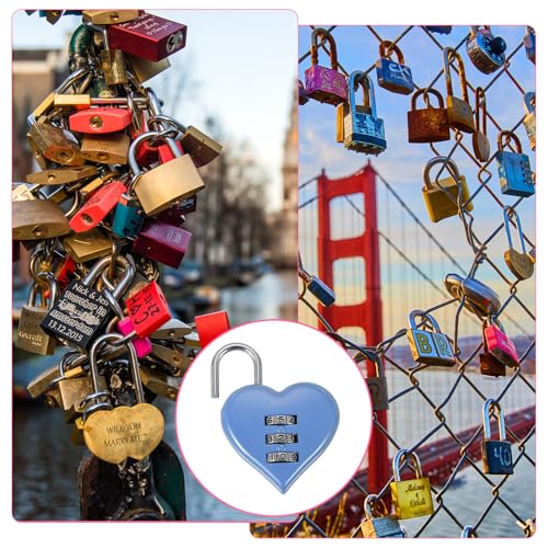 Image of MECCANIXITY Combination Locks, Heart Shape 3 Digit Password Padlock Love Locker Lock for Jewelry Storage Box Diary Gym Outdoor Fence Gate Hasp Cabinet Storage, Light Blue, Pack of 2