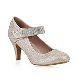  Damen Pumps Mary Janes Glitzer Strass High Heels Party Schuhe Gold Strass 37 Flandell