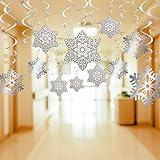 60 Pieces Christmas Snowflake Hanging Swirl Decorations Spiral Streamers for Christmas Party Supplies, Foil Ceiling Ornaments for Xmas Winter Holiday Party Decor