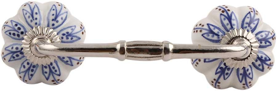 Indian Shelf 2 Pack Ceramic Blue Cabinet Pulls T Bar Vintage Kitchen Drawer Handles Door Dresser Handles Antique Hardware 4" Hole to Hole -BH-180-MCK-46