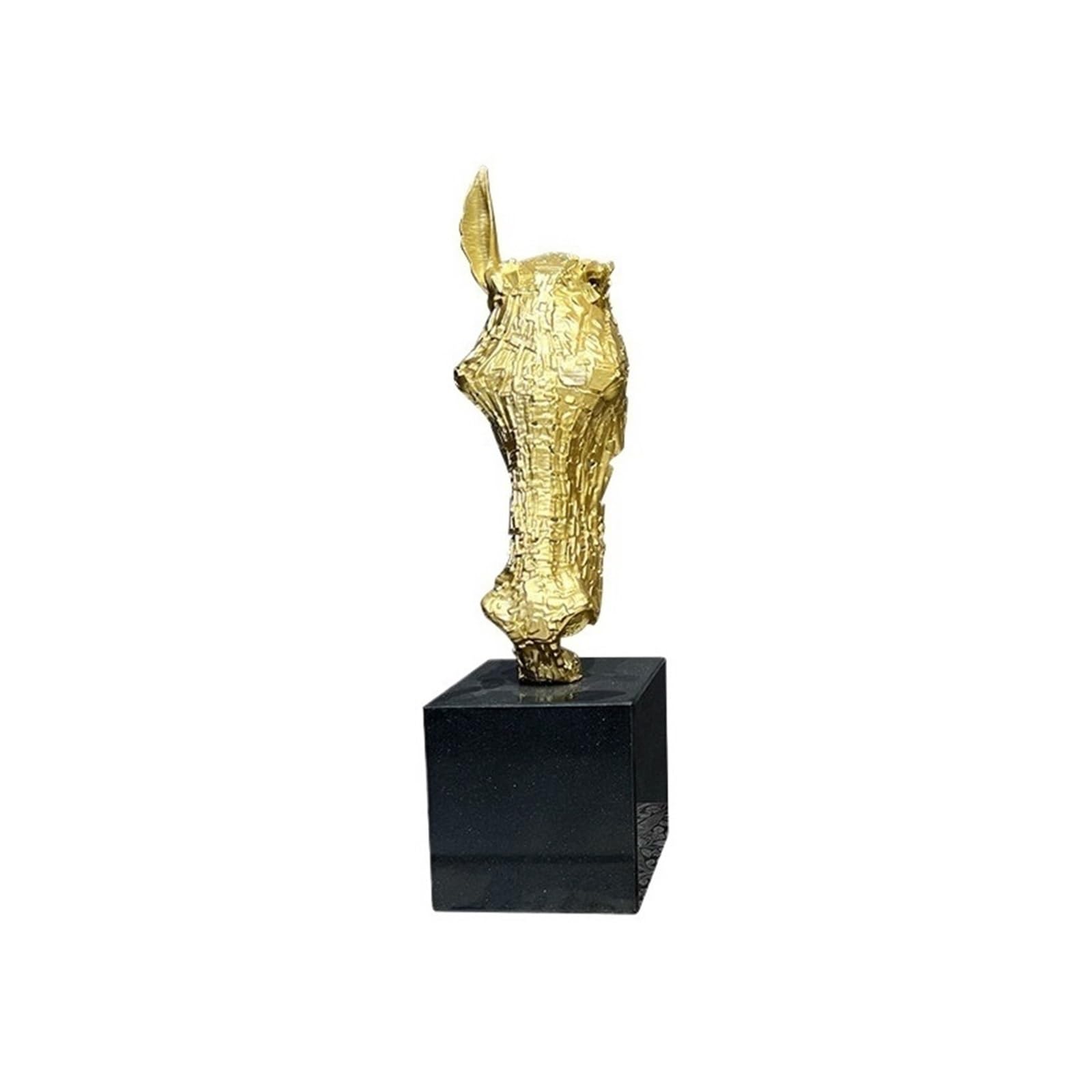 zhuyanbo007 Desk Statue, Abstract Horse Head Sculpture Modern Art Statue with Marble Base for Home Decor(Gold)