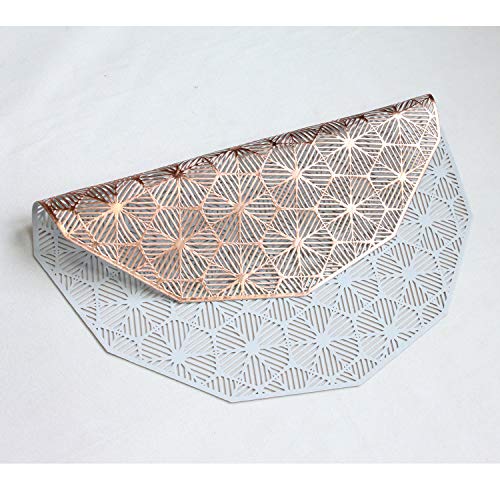 Wintop 15" Round Vinyl Metallic Placemats Hollow Out Design, Set Of 6, Polygonal Functional Mat For Dining Table Durable Non-Slip，Dodecagonal Rose Gold #TOP3