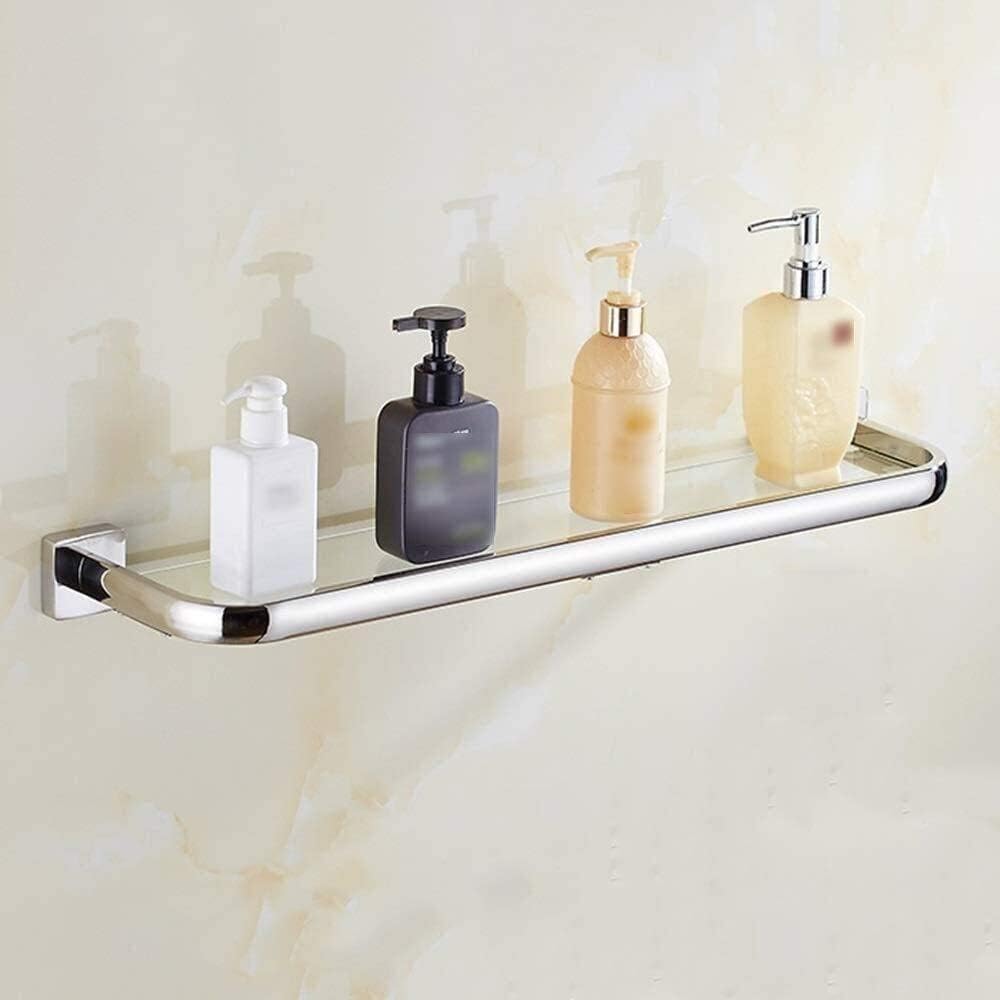 Bathroom Shelf 304 Stainless Steel Perforated Bathroom Glass Shelf Glass Bathroom Shelf Bathroom Wall Shelf (Size : 33cm) ()