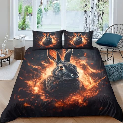 Housse de couette Lapin de Feu 3D King anti-plis et lavable