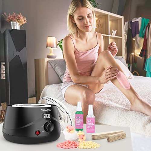 Waxing Kit, Wax Kit for Women Men MaxFlat Digital Wax Pot Hard Wax Kit with 51 Wax Accessories 17.6 oz Brazilian Wax for Full Body Armpit Brazilian Bikini Waxing Kit