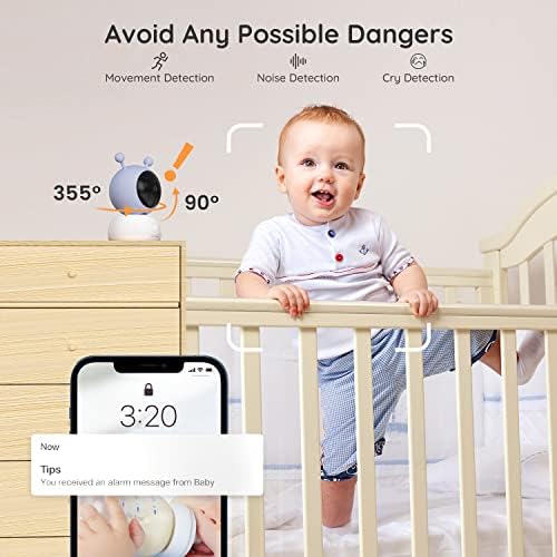 Baby Monitor, Video Baby Monitor with Camera, 5'' 1080P HD Screen, 3000mAh Rechargeable Battery, Motion Detection, Remote Pan-Tilt-Zoom, APP Control, Night Vision, Two-Way Talk, Feeding Reminder, Wifi