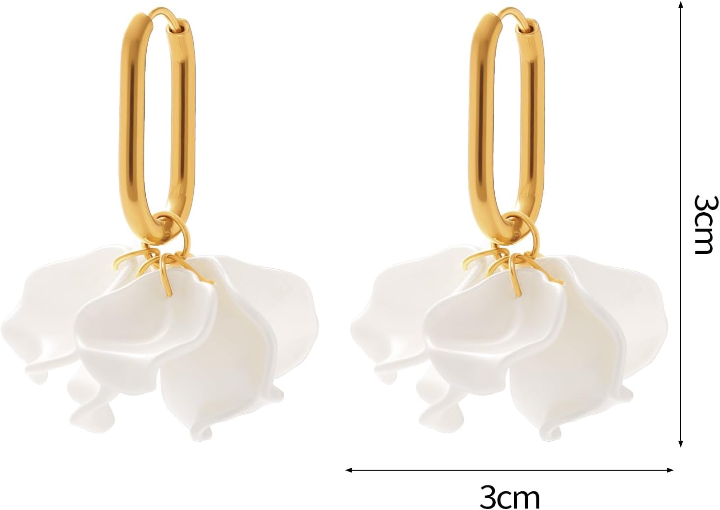 Flower Drop Earrings for Women, White Flower Gold Hoop Dangle Earrings, Petal Statement Earrings, Lightweight Stainless Steel Jewelry Gift for Wedding, Vacation