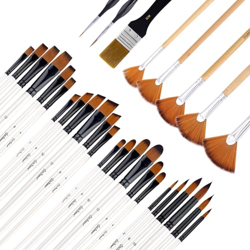 32 Piezas Pinceles Pintura Acrilica Nylon Pinceles Acrilico Pinceles Acuarela Profesional para Artistas y Principiantes Pinceles Oleo para Gouache Aceites Acuarelas