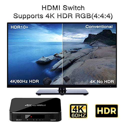 HDMI Switch 4X1, 4K Ultra HD HDMI Switcher Support HDMI 2.0 HDCP 2.2, 3D, 1080P, 4Kx2k@60Hz (IR Remote Control)